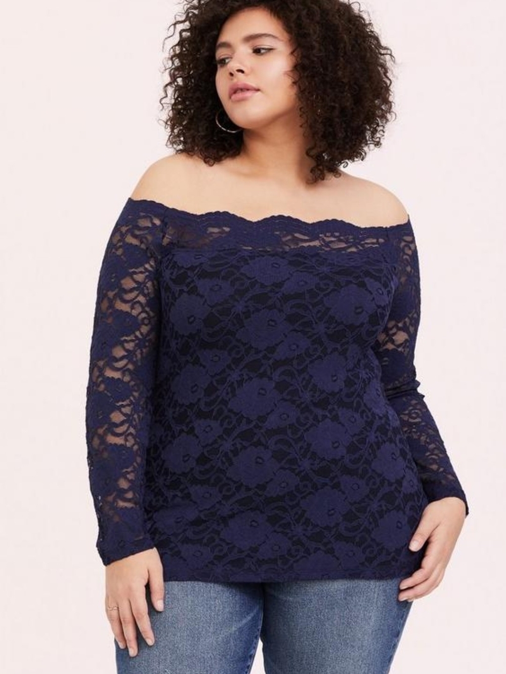 Torrid Navy Blue Off-Shoulder Lace Top